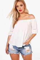 Boohoo Plus Ellie Embroidered Off The Shoulder Top