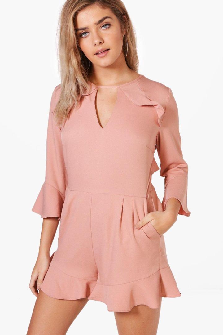 Boohoo Jade Ruffle Detail Playsuit Blush