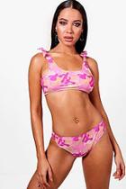 Boohoo Milan Camo Print Bow Detail Crop Bikini