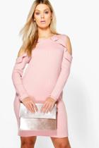 Boohoo Plus Willow Cold Shoulder Ruffle Dress Rose