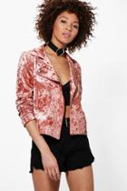 Boohoo Amelia Velvet Biker Jacket Lotus