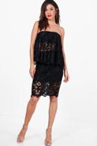 Boohoo Bella Scallop Lace Hem Bandeau & Skirt Co-ord Black