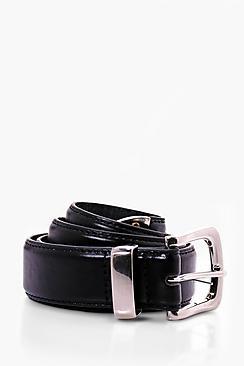 Boohoo Black Pu Belt With Chrome Tip
