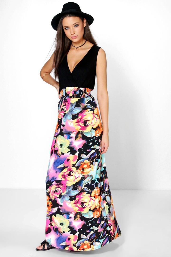 Boohoo Tall Millie Rose Print Maxi Dress Multi