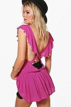 Boohoo Lara Coin Trim Woven Strappy Back Top