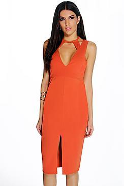 Boohoo Millie Cut Out Detail Front Split Midi Dress