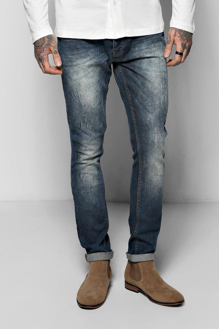 Boohoo Stretch Skinny Fit Inidgo Acid Wash Jeans Indigo