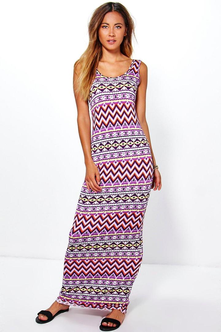 Boohoo Alice Printed Maxi Dress Purple