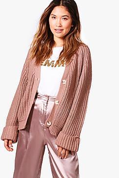 Boohoo Jasmine Crop Oversized Chunky Knit Cardigan
