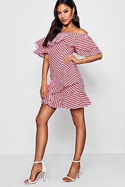 Boohoo Ruffle Off The Shoulder Mini Dress