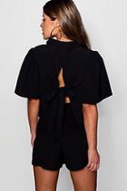 Boohoo Petite Tie Back Extreme Sleeve Crop Shirt
