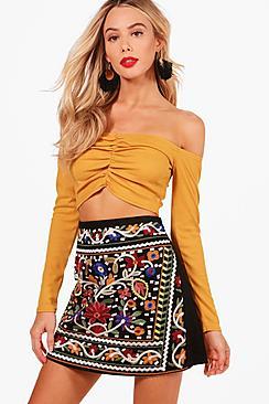 Boohoo Anya Woven Full Embroidered Mini Skirt
