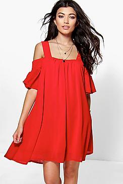 Boohoo Eliza Cold Shoulder Swing Dress