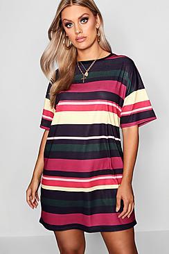 Boohoo Plus Striped Tshirt Dress