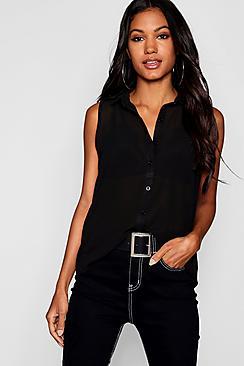 Boohoo Sleeveless Button Through Shirt