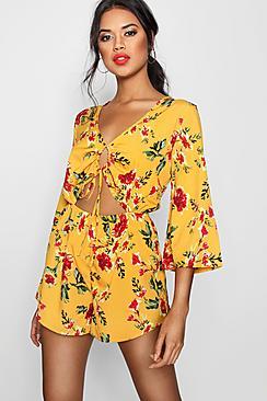 Boohoo Rachel Ruched Cut Out Front Playsuit