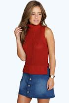 Boohoo Petite Ruth Roll Neck Knitted Top Rust