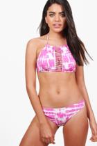 Boohoo Ladder Front Tie Dye Cropped Bikini Pink