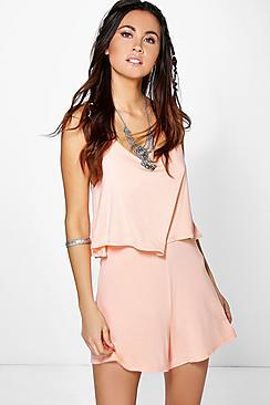 Boohoo Strappy Cami Overlay Playsuit
