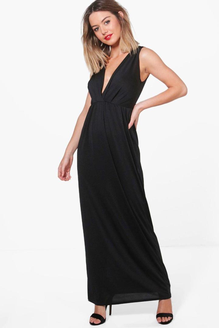 Boohoo Petite Sonya Sleeveless Wrap Maxi Dress Black