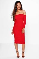Boohoo Samara Off Shoulder Midi Bodycon Dress Red