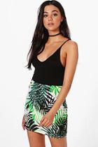 Boohoo Tara Palm Print Mini Skirt