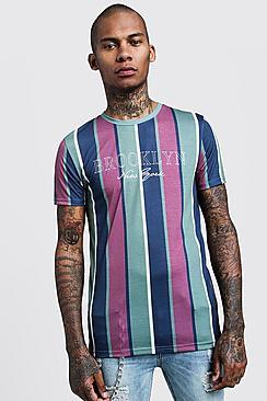 Boohoo Brooklyn Slogan Vertical Stripe T-shirt