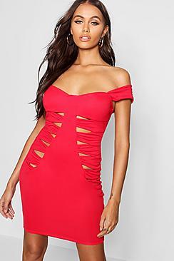 Boohoo Paris Hilton Ruched Cut Out Detail Mini Dress