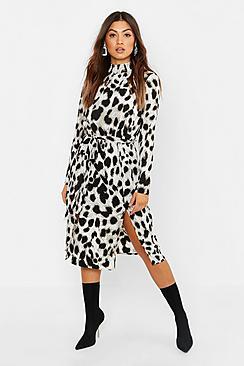 Boohoo High Neck Double Split Skater Dress