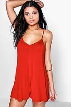Boohoo Bright Strappy Swing Playsuit