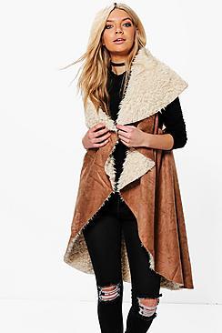 Boohoo Caroline Waterfall Suedette & Borg Jacket