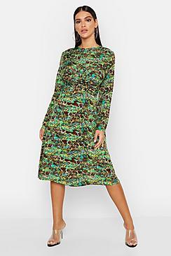 Boohoo Green Snake Print Twist Midi Dress