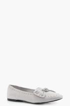 Boohoo Faith Bow & Stud Trim Loafer Grey