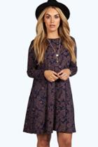 Boohoo Plus Bella Long Sleeve Swing Dress Navy