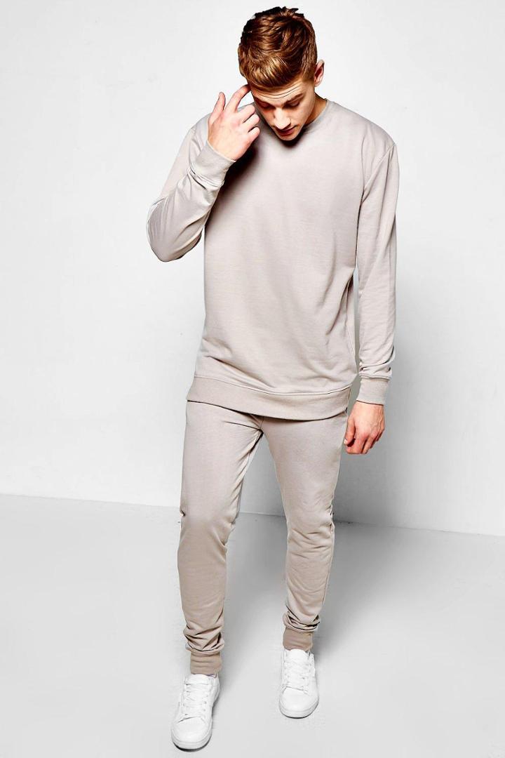 Boohoo Oversized Sweater With Skinny Joggers Set Grey