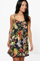 Boohoo Tia Tropical Print Pom Pom Detail Cami Dress Multi