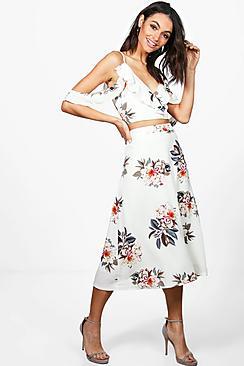 Boohoo Josie Woven Floral Cold Shoulder Skirt Co-ord