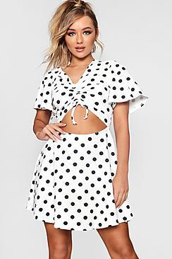 Boohoo Lucy Large Polka Dot Ruched Front Tea Dress