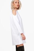 Boohoo Lily Cold Shoulder Sweat Dress White