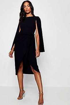 Boohoo Tall Cape Tailored Belted Midi Dress