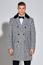 Boohoo Premium Wool Mix Overcoat With Faux Fur Collar