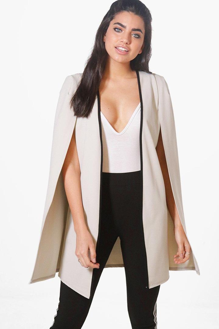 Boohoo Rebecca Contrast Longline Tailored Crepe Cape Grey