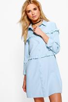 Boohoo Meghan Micro Ruffle Shirt Dress Bluebell