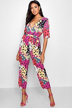 Boohoo Polka Dot Contrast Print Jumpsuit
