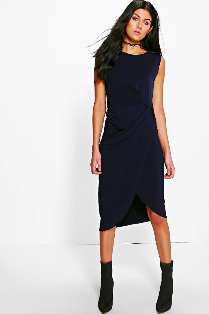 Boohoo Lexi Drape Midi Dress Navy