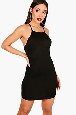 Boohoo Aria Square Neck Curved Hem Bodycon Dress