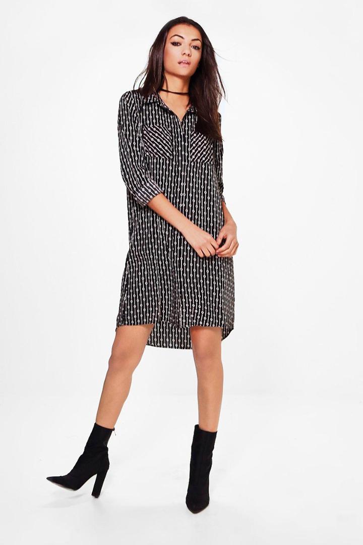 Boohoo Tall Orla Mono Print Woven Shirt Dress Multi