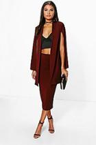 Boohoo Olivia Slinky Duster Cape & Midi Skirt Co-ord