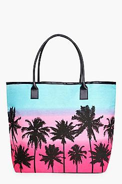 Boohoo Lucy Palm Scene Beach Bag