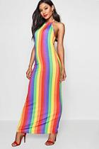 Boohoo Beth Rainbow Stripe Backless Maxi Dress